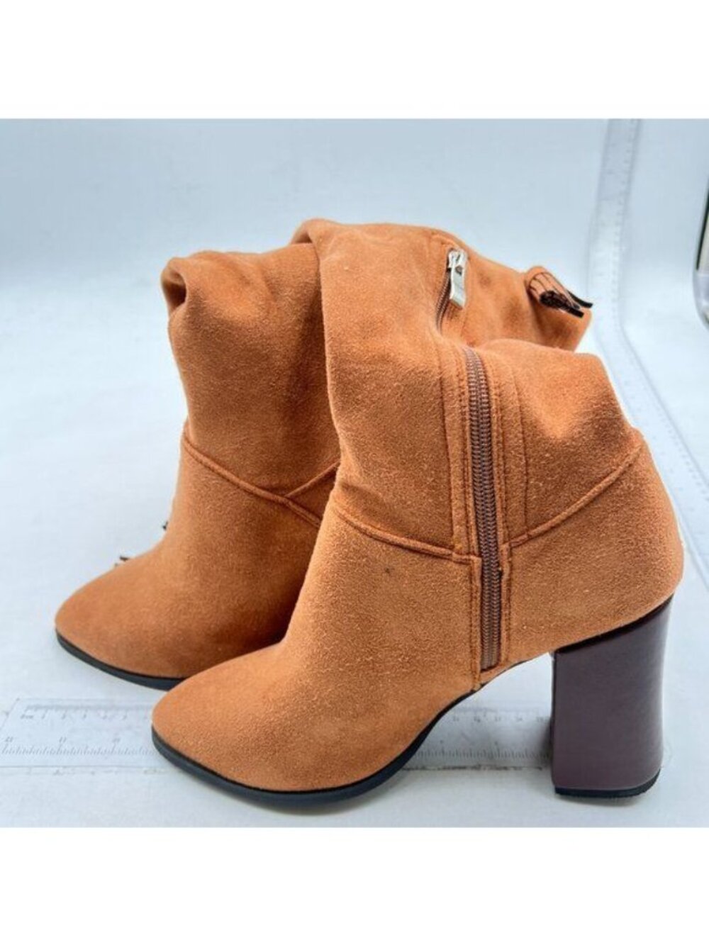 Women's Over The Knee Thigh High Chunky Heel Pointed Toe Faux Suede Boots Brown - Picture 3 of 7